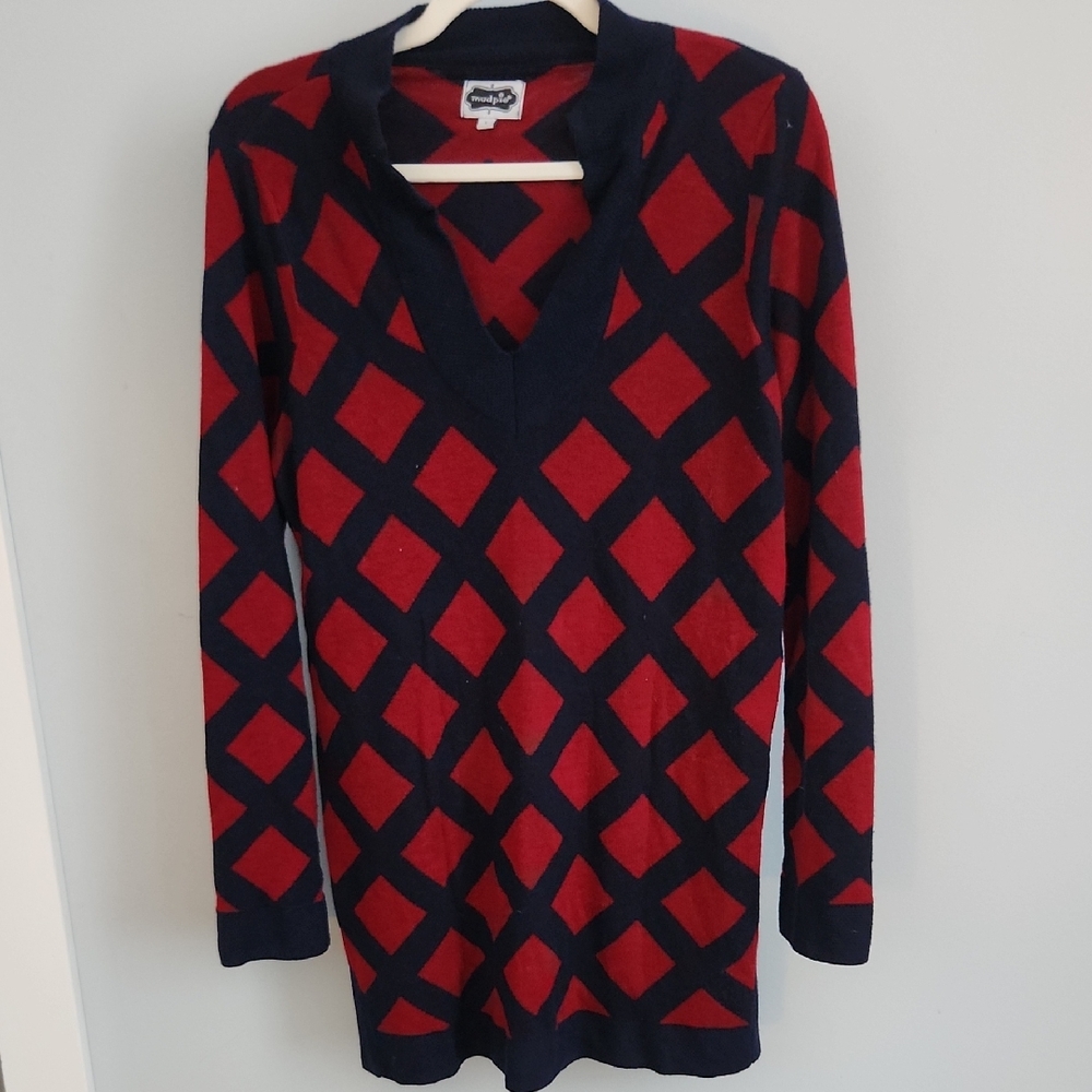 Mud Pie Red and Navy V-Neck Sweater